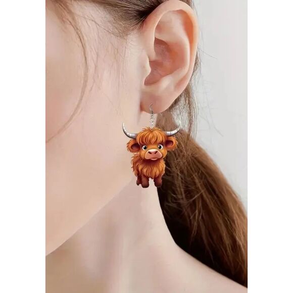 New Handmade Acrylic Cow Print Dangle Earrings - Picture 5 of 7